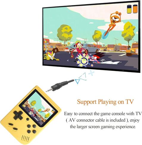 وحدة تحكم ألعاب محمولة للأطفال والكبار - وحدات تحكم ألعاب فيديو قديمة بشاشة 3 بوصة و168 لعبة كلاسيكية ومشغل ألعاب 8 بت مع كابل AV يمكن تشغيلها على التلفزيون (أصفر) in Kuwait
