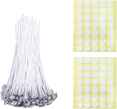 BEADNOVA Candle Cotton Wicks 4 Inch 50pcs with Stickers Short Candle Making Wicks and Double Sided Stickers for Making DIY in Kuwait