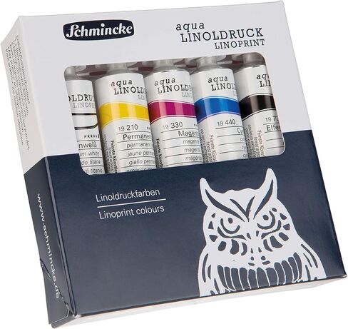 Schmincke - aqua-LINOLDRUCK، مجموعة طباعة مشمع مع أنابيب 5 × 20 مل، 82 005 097، أفضل أحبار طباعة مشمع، خطوط حادة، طباعة متساوية، ألوان رائعة، أفضل ثبات للضوء in Saudi Arabia
