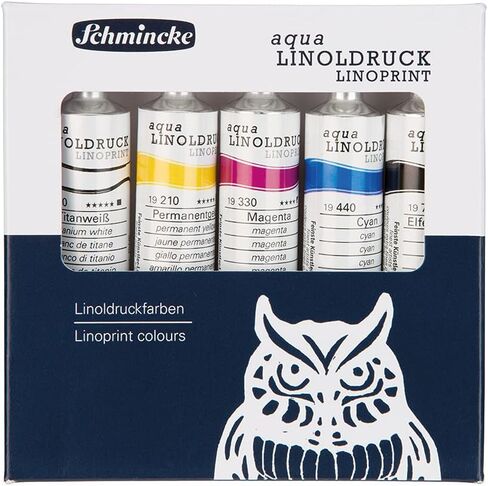 Schmincke - aqua-LINOLDRUCK، مجموعة طباعة مشمع مع أنابيب 5 × 20 مل، 82 005 097، أفضل أحبار طباعة مشمع، خطوط حادة، طباعة متساوية، ألوان رائعة، أفضل ثبات للضوء in Saudi Arabia