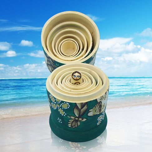 مونمو 7 قطع من دمى التعشيش الروسية الخشبية الجميلة المصنوعة يدويا هدية دمى التعشيش الروسية الخضراء الرسم ماتريوشكا التقليدية. in Kuwait