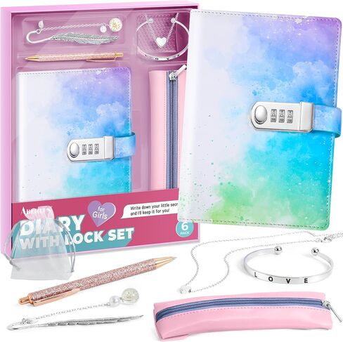 يوميات الفتيات مع مجموعة قفل، هدايا للفتيات بعمر 8 9 10 11 12 عامًا، مجموعة مجلات أطفال DIY للأعمار من 8 إلى 12 عامًا، ألعاب هدايا عيد ميلاد رائعة للمراهقات، قفل مذكرات سرية للمراهقين المراهقين (وردي) in Kuwait