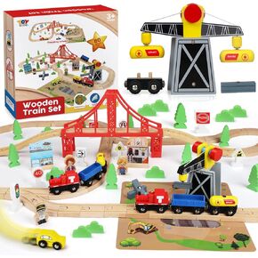 TOY Life Wooden Train Set with Crane, 60-Pc Track, Boys 3-8 in Kuwait