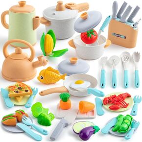 TIKJOYFUL 42Pcs Play Kitchen Accessories, Kids Kitchen Pretend Play Toys with Play Pots and Pans, Utensils Cookware Toys, Play Food Set, Toy Vegetables, Learning Gift for Girls Boys in Saudi Arabia
