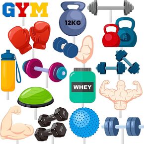 36Pcs Gym Party Cupcake Toppers Gym Workout Cupcake Toppers Sticks Weight Lifting Birthday Party Decorations for Cross Fit Fitness Theme Baby Shower Supplies in Kuwait