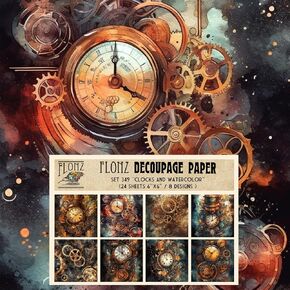 Decoupage Paper Pack (24 Sheets 6"x6") Precise Mechanics of Steampunk # Vintage Styled Pattern Paper for Decoupage, Craft and Scrapbooking in Saudi Arabia
