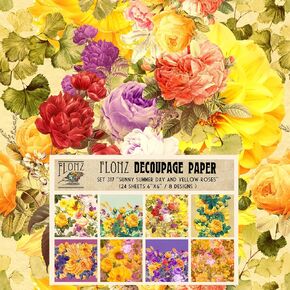 Decoupage Paper Pack (24 Sheets 6"x6") Hippie Psychedelic Floral Patterns FLONZ Vintage Styled Seamless Pattern Paper for Decoupage, Craft and Scrapbooking in Saudi Arabia