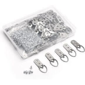 50Pcs D Ring Picture Hangers Hardware, Heavy Duty D-Rings Picture Hanging Kit with Screws, Nickel Plated, Metal D-Rings Picture Frames Clasp for Wall Decor Mirror Art Gallery