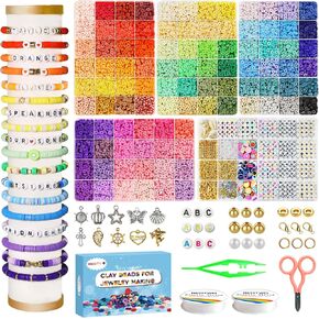 Redtwo 15500 Clay Beads Bracelet Making Kit, 96 Colors 5 Boxes Friendship Bracelet Kit for Jewelry Making, Flat Polymer Heishi Beads with Charms, Gifts Crafts Set for Girls Ages 8-12 in Kuwait