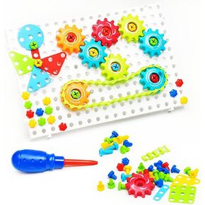 ChuburD 177pcs Kid's Building Toys,Interlocking Gear Set Building Blocks,for Kids Ages 3 and Up, Kids Play Toolbox,Drive Belt Gears,for Classroom Learning,Kids' Party,Toddlers Boys Girls Gift
