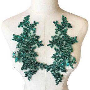 Heyiwell 1 Pair Peacock Blue Embroidered Applique Flower Patches for Sew on Bridal Wedding Ballet Dress Lace Decor 9"x4" Inch