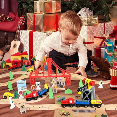 TOY Life Wooden Train Set with Crane, 60-Pc Track, Boys 3-8 in Kuwait