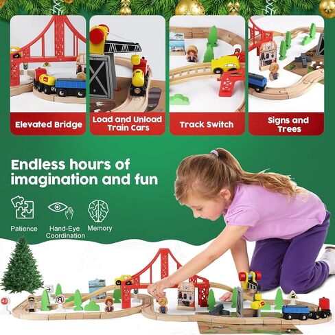 TOY Life Wooden Train Set with Crane, 60-Pc Track, Boys 3-8 in Kuwait