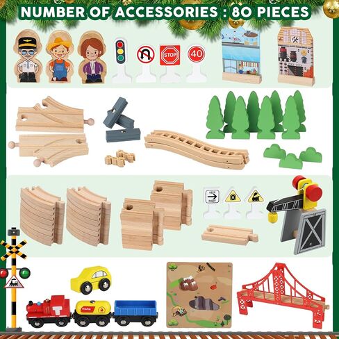 TOY Life Wooden Train Set with Crane, 60-Pc Track, Boys 3-8 in Kuwait
