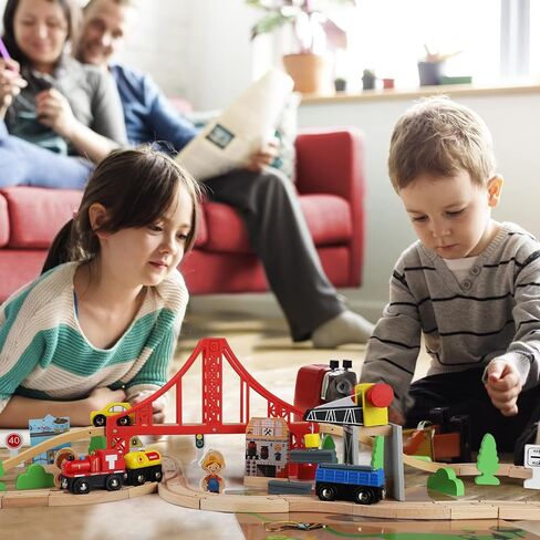 TOY Life Wooden Train Set with Crane, 60-Pc Track, Boys 3-8 in Kuwait