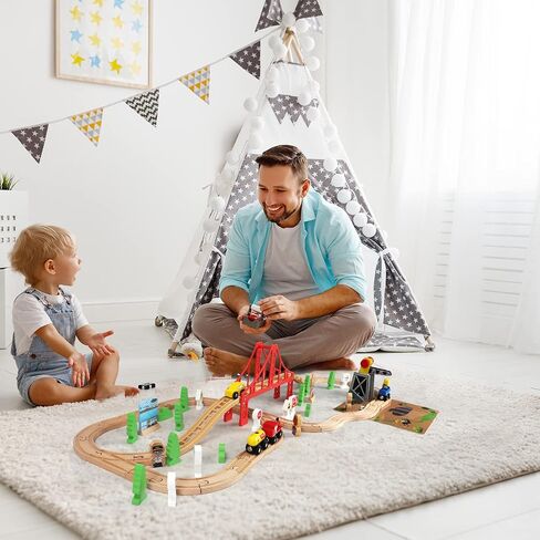TOY Life Wooden Train Set with Crane, 60-Pc Track, Boys 3-8 in Kuwait