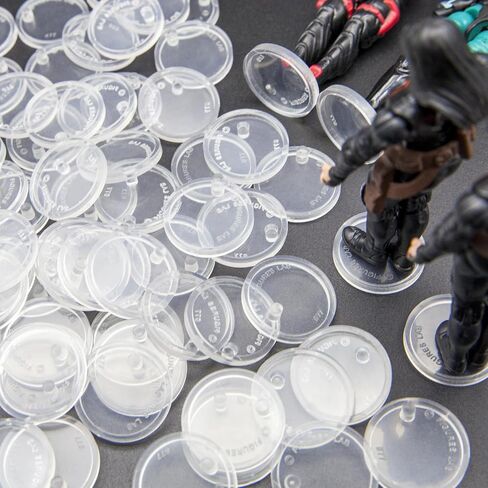SIXPOINTS 70 Pieces Clear Round Figure Display Stand Base Compatible with 3.75" Vintage Star Wars Movie Action Figures toy, 25mm Wide Disc,3.6mm Peg Doll Model Support Stand… in Kuwait