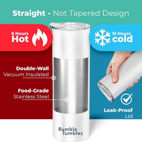 Rumbl Tumblz Pack of 6 White 20 Oz. Sublimation Tumblers | Blank Tumblers with Lid & Straws | Stainless Steel Insulated Double-Wall Straight Sublimation Cups Bulk | Individually-Boxed Skinny Tumblers in Kuwait