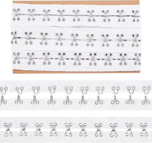NBEADS 3 Yards(2.74m) Hook and Eye Tape, 1" Wide Black Cotton Tape Ribbon Silver Metal Edging for Corset, Bra, Sewing, Quilting, Bridal, Costumes, Home Decor in Kuwait