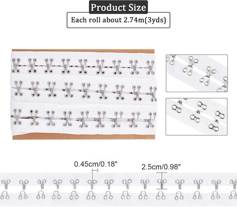 NBEADS 3 Yards(2.74m) Hook and Eye Tape, 1" Wide Black Cotton Tape Ribbon Silver Metal Edging for Corset, Bra, Sewing, Quilting, Bridal, Costumes, Home Decor in Kuwait