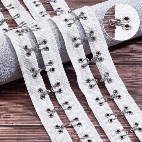 NBEADS 3 Yards(2.74m) Hook and Eye Tape, 1" Wide Black Cotton Tape Ribbon Silver Metal Edging for Corset, Bra, Sewing, Quilting, Bridal, Costumes, Home Decor in Kuwait