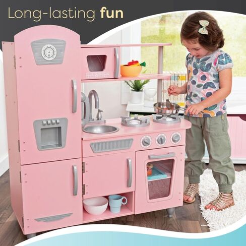 KidKraft Vintage Wooden Play Kitchen with Pretend Ice Maker and Play Phone, Blue in Kuwait
