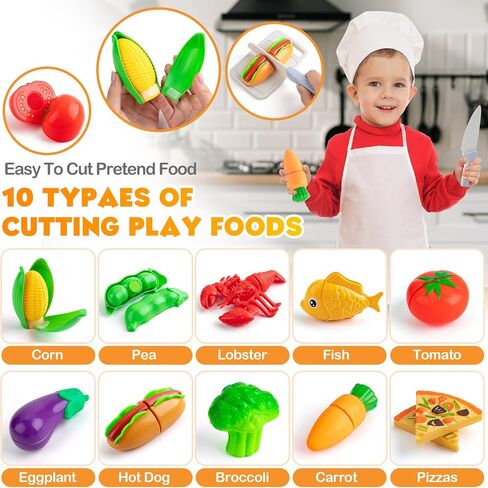 TIKJOYFUL 42 قطعة من ملحقات المطبخ للعب، ألعاب المطبخ التظاهري للأطفال مع أواني اللعب والمقالي، ألعاب أواني الطبخ، مجموعة طعام للعب، لعبة الخضروات، هدية تعليمية للفتيات والأولاد in Saudi Arabia