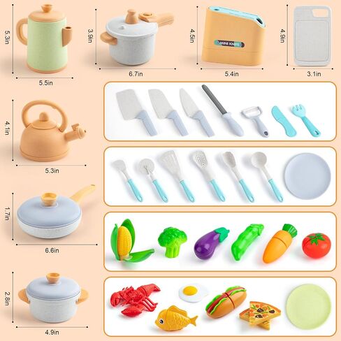 TIKJOYFUL 42 قطعة من ملحقات المطبخ للعب، ألعاب المطبخ التظاهري للأطفال مع أواني اللعب والمقالي، ألعاب أواني الطبخ، مجموعة طعام للعب، لعبة الخضروات، هدية تعليمية للفتيات والأولاد in Saudi Arabia