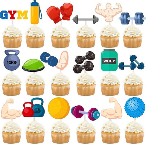 36Pcs Gym Party Cupcake Toppers Gym Workout Cupcake Toppers Sticks Weight Lifting Birthday Party Decorations for Cross Fit Fitness Theme Baby Shower Supplies in Kuwait