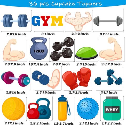 36Pcs Gym Party Cupcake Toppers Gym Workout Cupcake Toppers Sticks Weight Lifting Birthday Party Decorations for Cross Fit Fitness Theme Baby Shower Supplies in Kuwait