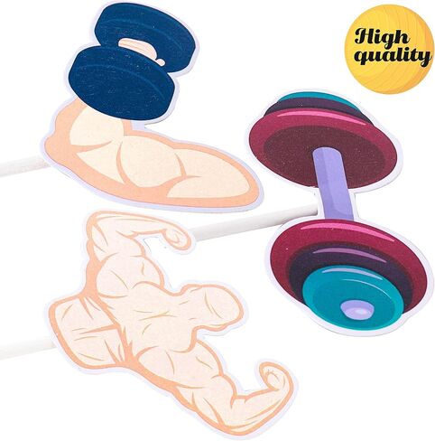 36Pcs Gym Party Cupcake Toppers Gym Workout Cupcake Toppers Sticks Weight Lifting Birthday Party Decorations for Cross Fit Fitness Theme Baby Shower Supplies in Kuwait
