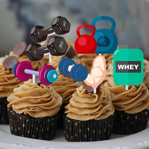 36Pcs Gym Party Cupcake Toppers Gym Workout Cupcake Toppers Sticks Weight Lifting Birthday Party Decorations for Cross Fit Fitness Theme Baby Shower Supplies in Kuwait