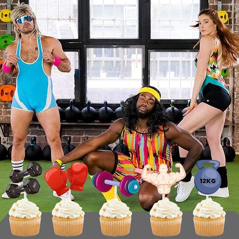 36Pcs Gym Party Cupcake Toppers Gym Workout Cupcake Toppers Sticks Weight Lifting Birthday Party Decorations for Cross Fit Fitness Theme Baby Shower Supplies in Kuwait