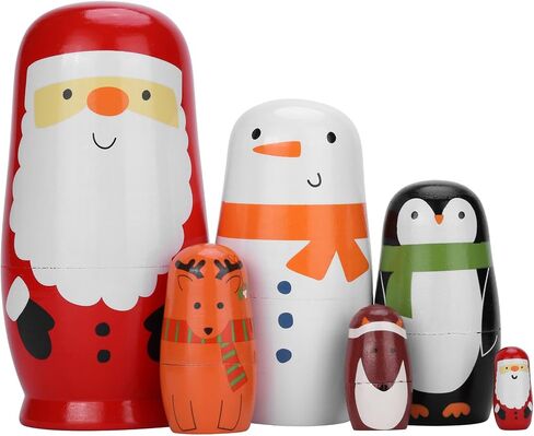 Yoption 5Pcs Russian Nestingdolls, Handmade Wooden Matryoshkadoll Jesus Nativity Nestingdoll Set for Christmas Easter Birthday Gift Party Home Decorations in Kuwait