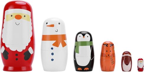 Yoption 5Pcs Russian Nestingdolls, Handmade Wooden Matryoshkadoll Jesus Nativity Nestingdoll Set for Christmas Easter Birthday Gift Party Home Decorations in Kuwait