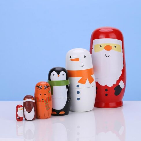 Yoption 5Pcs Russian Nestingdolls, Handmade Wooden Matryoshkadoll Jesus Nativity Nestingdoll Set for Christmas Easter Birthday Gift Party Home Decorations in Kuwait