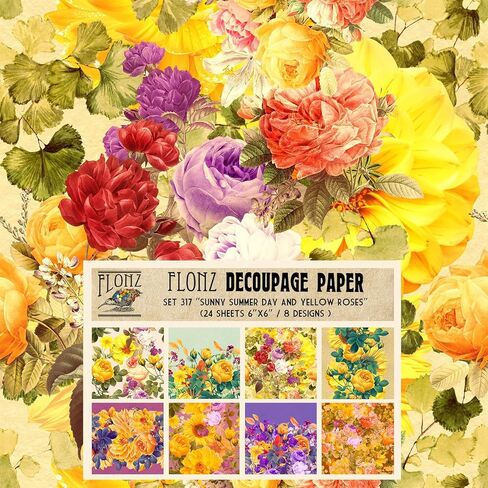 Decoupage Paper Pack (24 Sheets 6"x6") Hippie Psychedelic Floral Patterns FLONZ Vintage Styled Seamless Pattern Paper for Decoupage, Craft and Scrapbooking in Kuwait