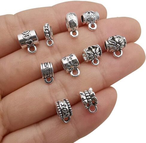 WOCRAFT 100 pcs Clasp Bail beads Charms,Bail Tube Beads, Loose Spacer Bead,Bead Hanger Charm for Jewelry Making DIY Necklace Bracelet in Saudi Arabia