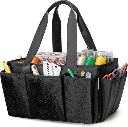 حقيبة تنظيم إكسسوارات الخياطة من فاسروم، حقيبة حمل من Craft Art Supply لتخزين سجل القصاصات والخياطة، سوداء (حقيبة فارغة فقط، مصممة ببراءة اختراع) in Saudi Arabia