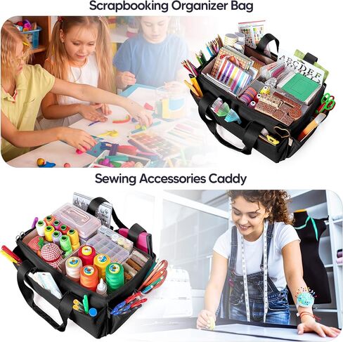 حقيبة تنظيم إكسسوارات الخياطة من فاسروم، حقيبة حمل من Craft Art Supply لتخزين سجل القصاصات والخياطة، سوداء (حقيبة فارغة فقط، مصممة ببراءة اختراع) in Saudi Arabia