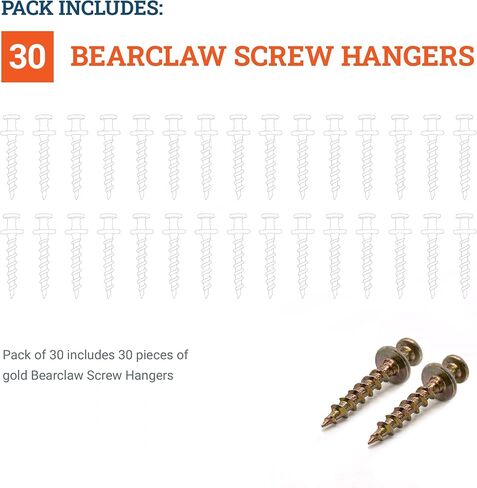Bear Claw Screw Hanger Gold - 30lb Picture Hooks - 4-in-1 Hanging Screws for D-Rings, Sawtooth, Wire and Keyholes - Mounts in Drywall and Wood Studs 150 Pack in Kuwait