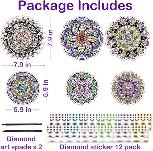 ToyUnited DIY Mandala Diamond Painting Window Clings، 6 ملصقات نافذة الماس تنقيط الحرف الفنية مجموعات للبالغين، يأتي مع 12 جهاز كمبيوتر شخصى ملصقات الماس لديكورات نافذة الزجاج الإبداعية Suncatcher in Kuwait
