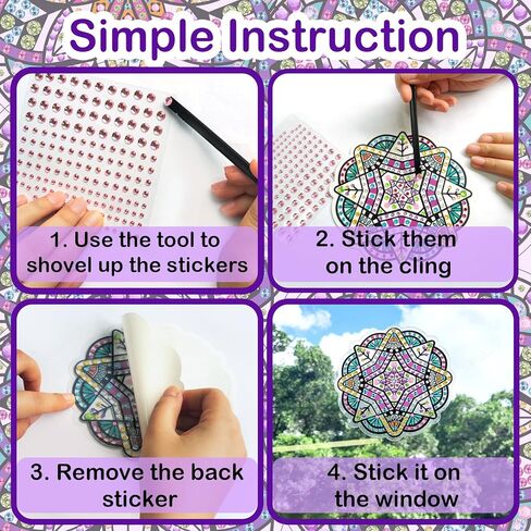 ToyUnited DIY Mandala Diamond Painting Window Clings، 6 ملصقات نافذة الماس تنقيط الحرف الفنية مجموعات للبالغين، يأتي مع 12 جهاز كمبيوتر شخصى ملصقات الماس لديكورات نافذة الزجاج الإبداعية Suncatcher in Kuwait