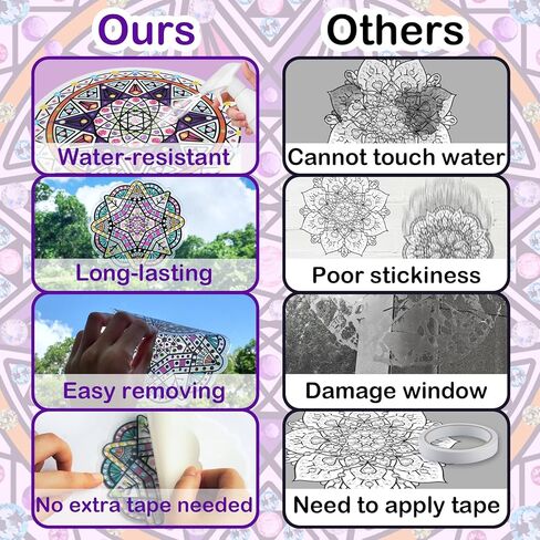 ToyUnited DIY Mandala Diamond Painting Window Clings، 6 ملصقات نافذة الماس تنقيط الحرف الفنية مجموعات للبالغين، يأتي مع 12 جهاز كمبيوتر شخصى ملصقات الماس لديكورات نافذة الزجاج الإبداعية Suncatcher in Kuwait