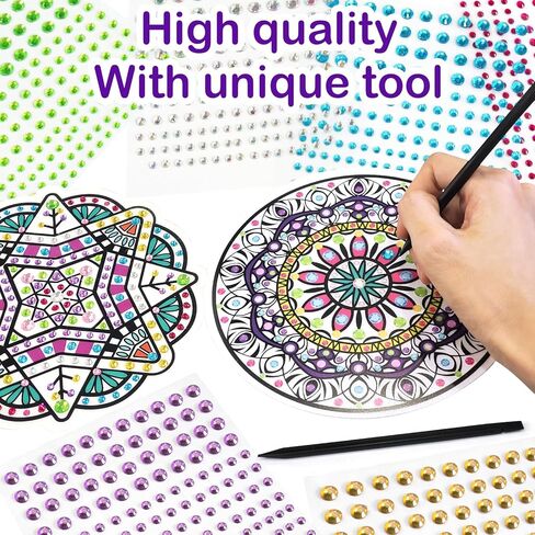 ToyUnited DIY Mandala Diamond Painting Window Clings، 6 ملصقات نافذة الماس تنقيط الحرف الفنية مجموعات للبالغين، يأتي مع 12 جهاز كمبيوتر شخصى ملصقات الماس لديكورات نافذة الزجاج الإبداعية Suncatcher in Kuwait