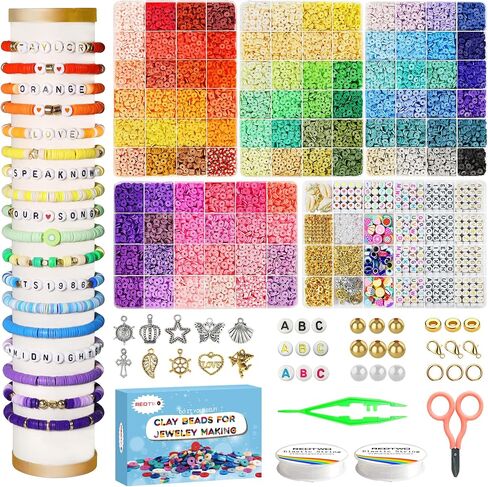 Redtwo 15500 Clay Beads Bracelet Making Kit, 96 Colors 5 Boxes Friendship Bracelet Kit for Jewelry Making, Flat Polymer Heishi Beads with Charms, Gifts Crafts Set for Girls Ages 8-12 in Kuwait