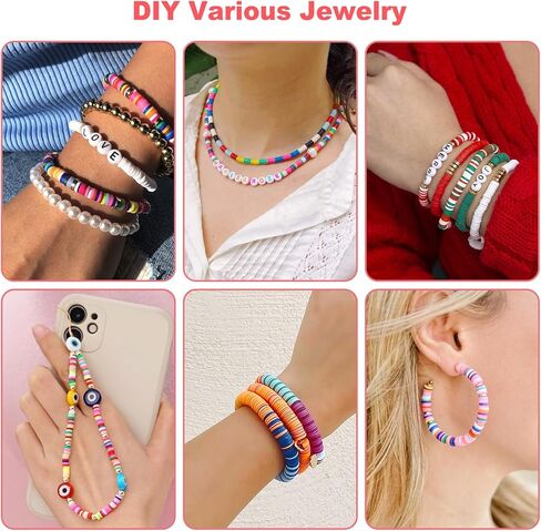 Redtwo 15500 Clay Beads Bracelet Making Kit, 96 Colors 5 Boxes Friendship Bracelet Kit for Jewelry Making, Flat Polymer Heishi Beads with Charms, Gifts Crafts Set for Girls Ages 8-12 in Kuwait