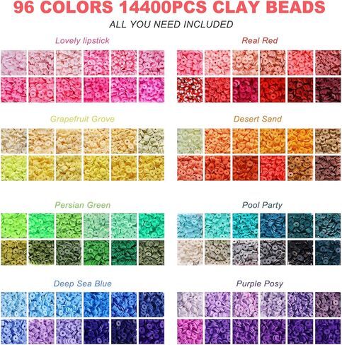 Redtwo 15500 Clay Beads Bracelet Making Kit, 96 Colors 5 Boxes Friendship Bracelet Kit for Jewelry Making, Flat Polymer Heishi Beads with Charms, Gifts Crafts Set for Girls Ages 8-12 in Kuwait