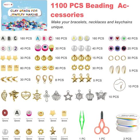 Redtwo 15500 Clay Beads Bracelet Making Kit, 96 Colors 5 Boxes Friendship Bracelet Kit for Jewelry Making, Flat Polymer Heishi Beads with Charms, Gifts Crafts Set for Girls Ages 8-12 in Kuwait