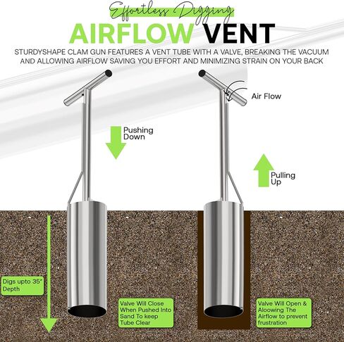 SturdyShape Clam Gun HD Stainless Steel - The Clam Gun for Clamming is 36in - Our Clam Guns with Vent Tools are a Must-Have Clamming Equipment - 5in Clam Tube Diameter in Kuwait